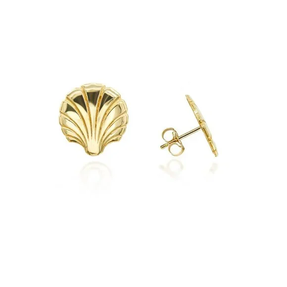 10K Solid Yellow Solid Gold Small Seashell Stud Earrings